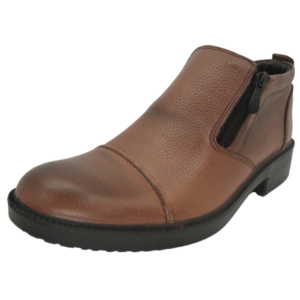 کفش مردانه چرم طبیعی نیم بوت آیسان زیپ دار برت عسلی ارسال رایگان با گارانتیAISAN