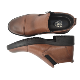 کفش مردانه چرم طبیعی نیم بوت آیسان زیپ دار برت عسلی ارسال رایگان با گارانتیAISAN