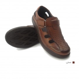 کفش مردانه چرم طبیعی تابستانی چسبدار عسلی ارسال رایگان با گارانتی