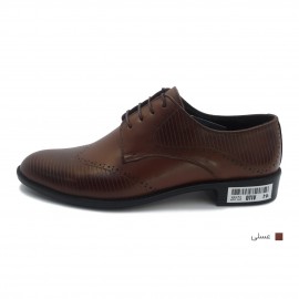 کفش مردانه چرم طبیعی مجلسی آکسفورد عسلی خط دار ارسال رایگان با گارانتیAKSFORD