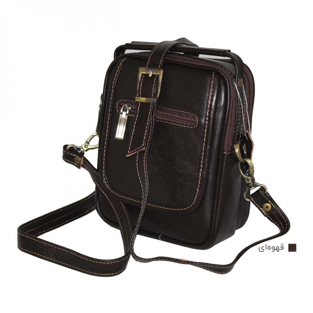 ارسال رایگان-کیف اسپورت چرم طبیعی دوشی قهوه ای مدل سه مغزی
