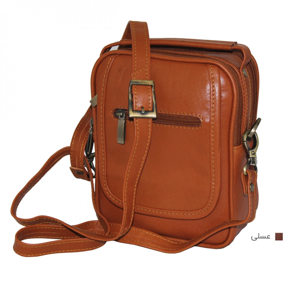 ارسال رایگان-کیف اسپورت چرم طبیعی دوشی عسلی مدل سه مغزی