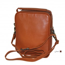 ارسال رایگان-کیف اسپورت چرم طبیعی دوشی عسلی مدل سه مغزی