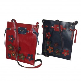 ارسال رایگان-کیف دوشی چرم طبیعی گل دار زنانه سرمه ای 