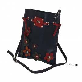 ارسال رایگان-کیف دوشی چرم طبیعی گل دار زنانه سرمه ای 