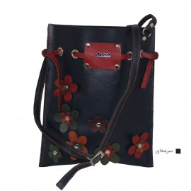 ارسال رایگان-کیف دوشی چرم طبیعی گل دار زنانه سرمه ای 
