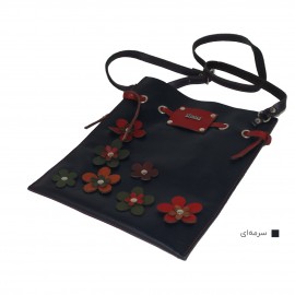 ارسال رایگان-کیف دوشی چرم طبیعی گل دار زنانه سرمه ای 