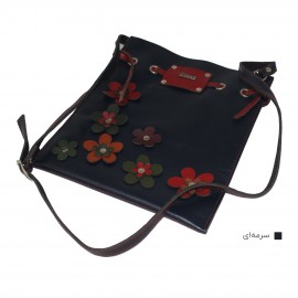 ارسال رایگان-کیف دوشی چرم طبیعی گل دار زنانه سرمه ای 