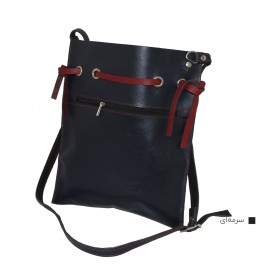 ارسال رایگان-کیف دوشی چرم طبیعی گل دار زنانه سرمه ای 