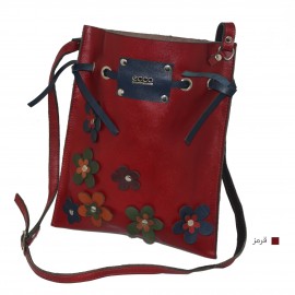 ارسال رایگان-کیف دوشی گل دار زنانه قرمز چرم طبیعی 