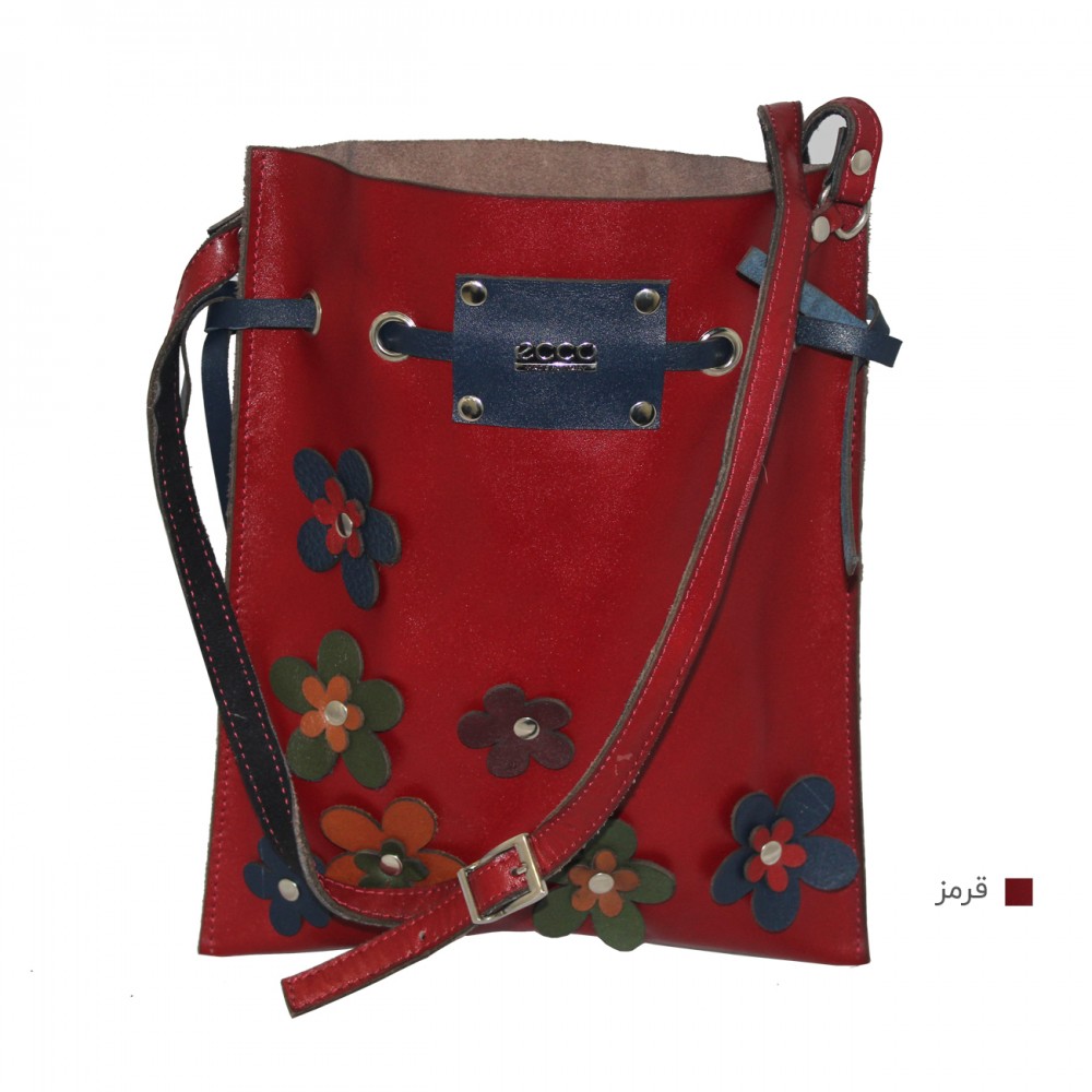 ارسال رایگان-کیف دوشی گل دار زنانه قرمز چرم طبیعی 