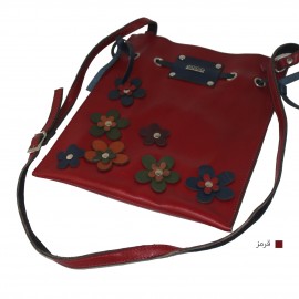ارسال رایگان-کیف دوشی گل دار زنانه قرمز چرم طبیعی 