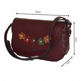 ارسال رایگان-کیف دوشی چرم طبیعی زرشکی مدل ملیکا