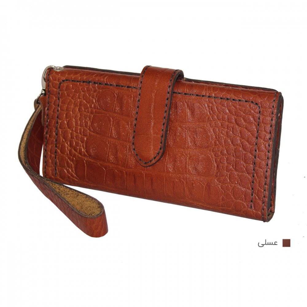 ارسال رایگان-کیف پول چرم طبیعی عسلی مدل آریو طرح برجسته