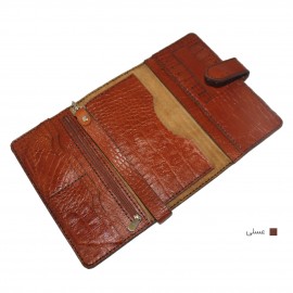 ارسال رایگان-کیف پول چرم طبیعی عسلی مدل آریو طرح برجسته