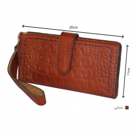 ارسال رایگان-کیف پول چرم طبیعی عسلی مدل آریو طرح برجسته