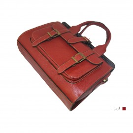 ارسال رایگان-کیف زنانه دستی و دوشی صندوقی چرم طبیعی قرمز 