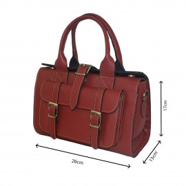 ارسال رایگان-کیف زنانه دستی و دوشی صندوقی چرم طبیعی قرمز 