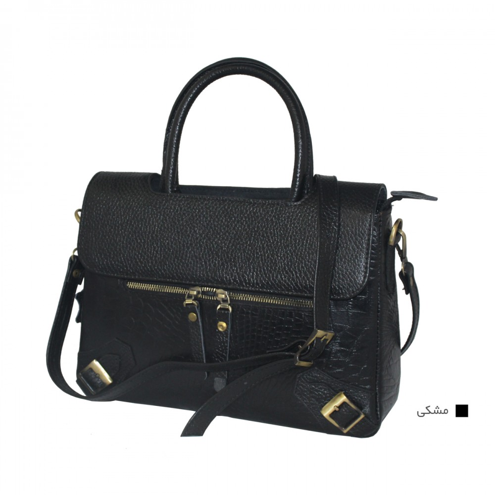 ارسال رایگان-کیف زنانه دستی و دوشی مدل پریسا چرم طبیعی مشکی 