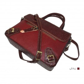 ارسال رایگان-کیف زنانه دستی و دوشی مدل پریسا چرم طبیعی زرشکی 
