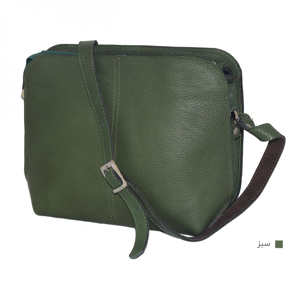 ارسال رایگان-کیف زنانه دوشی جلو دوخت مدل پریا چرم طبیعی سبز 