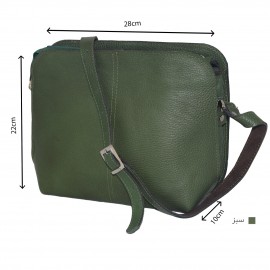 ارسال رایگان-کیف زنانه دوشی جلو دوخت مدل پریا چرم طبیعی سبز 