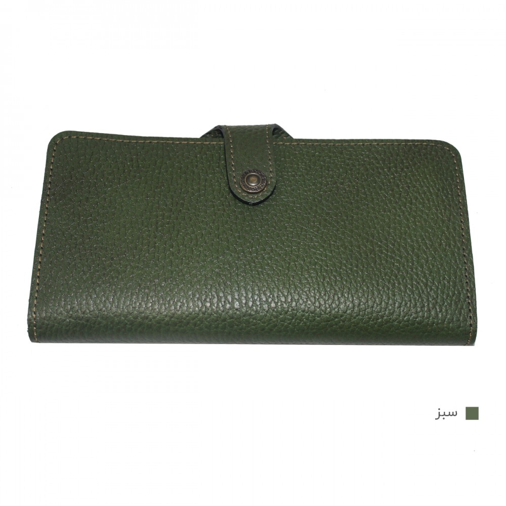 ارسال رایگان-کیف پول زنانه سبز چرم طبیعی مدل پریا 