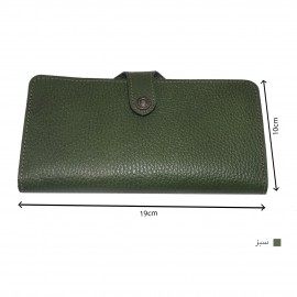 ارسال رایگان-کیف پول زنانه سبز چرم طبیعی مدل پریا 