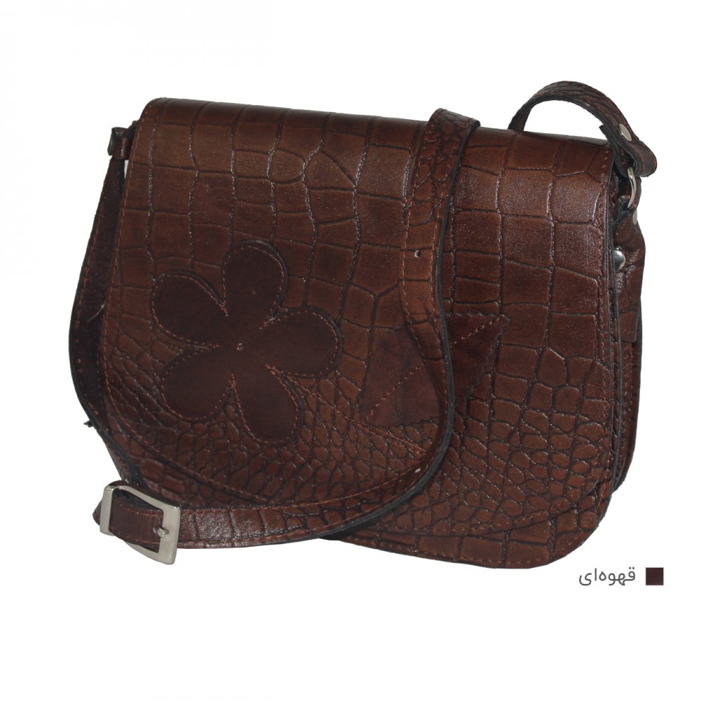 ارسال رایگان-کیف دوشی چرم طبیعی قهوه ای مدل نیلوفر 