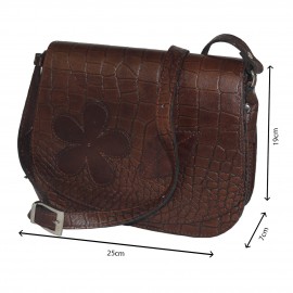 ارسال رایگان-کیف دوشی چرم طبیعی قهوه ای مدل نیلوفر 