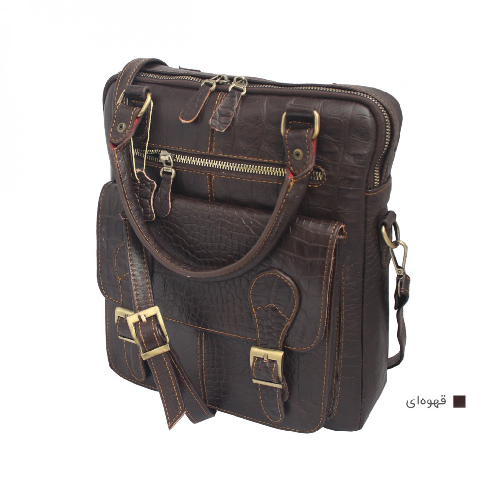 ارسال رایگان-کیف اسپورت چرم طبیعی دوشی و دستی قهوه‌ای مدل کوروش