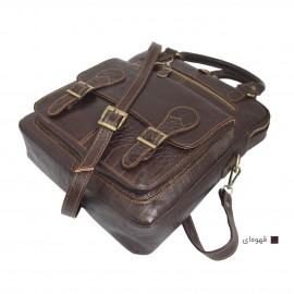 ارسال رایگان-کیف اسپورت چرم طبیعی دوشی و دستی قهوه‌ای مدل کوروش