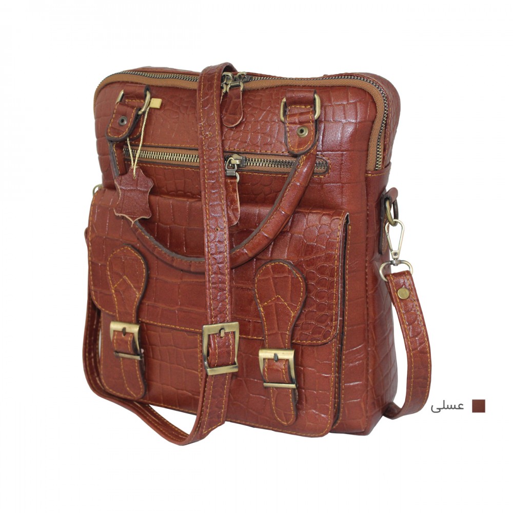 ارسال رایگان-کیف اسپورت چرم طبیعی دوشی و دستی عسلی مدل کوروش 