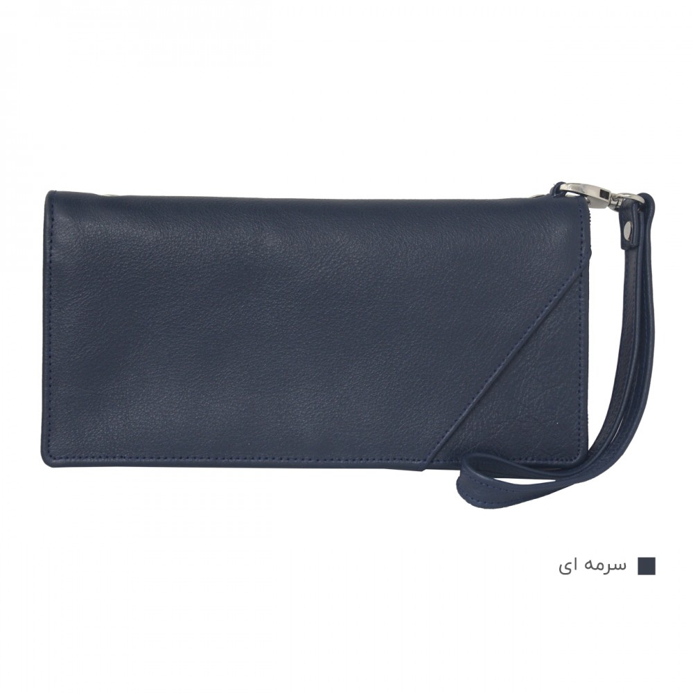 ارسال رایگان-کیف دسته چک چرم طبیعی گاو میش بسیار نرم سرمه ای مدل آونگ