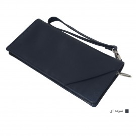 ارسال رایگان-کیف دسته چک چرم طبیعی گاو میش بسیار نرم سرمه ای مدل آونگ