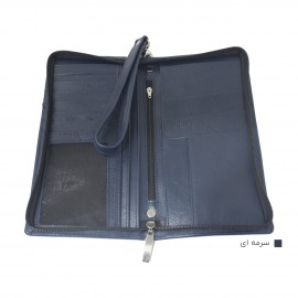 ارسال رایگان-کیف دسته چک چرم طبیعی گاو میش بسیار نرم سرمه ای مدل آونگ