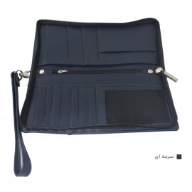 ارسال رایگان-کیف دسته چک چرم طبیعی گاو میش بسیار نرم سرمه ای مدل آونگ