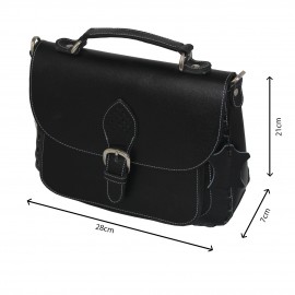 ارسال رایگان-کیف چرم طبیعی دستی دوشی مشکی مدل الیسا