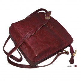 ارسال رایگان-کیف زنانه مجلسی جنس چرم طبیعی شتر مرغ زرشکی