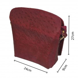 ارسال رایگان-کیف زنانه مجلسی جنس چرم طبیعی شتر مرغ زرشکی