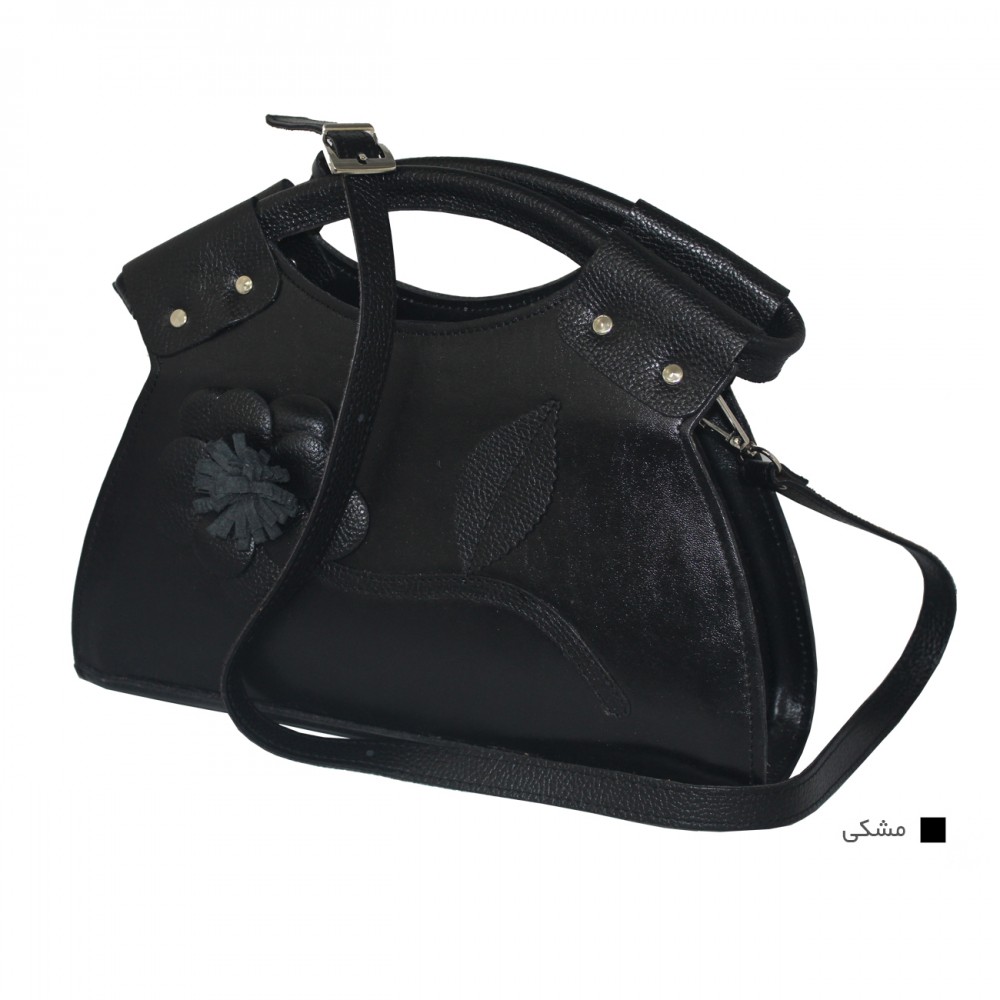 ارسال رایگان-کیف زنانه چرم  طبیعی دوشی و دستی گلدار مشکی