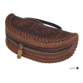 ارسال رایگان-کیف آرایشی چرم طبیعی عسلی مدل شب کنده کاری