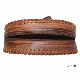 ارسال رایگان-کیف آرایشی چرم طبیعی عسلی مدل شب کنده کاری