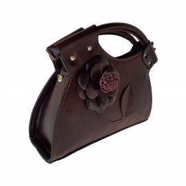 ارسال رایگان-کیف زنانه چرم  طبیعی دوشی و دستی گلدار زرشکی