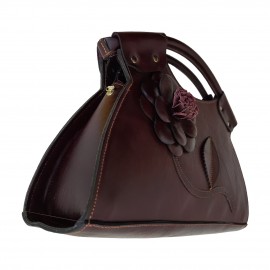 ارسال رایگان-کیف زنانه چرم  طبیعی دوشی و دستی گلدار زرشکی