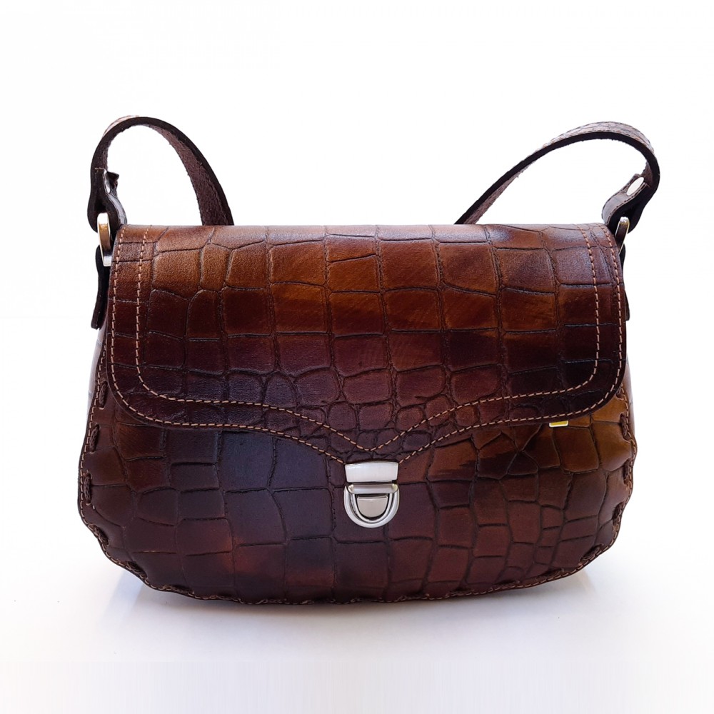 ارسال رایگان-کیف دوشی چرم طبیعی کورکودیل عسلی