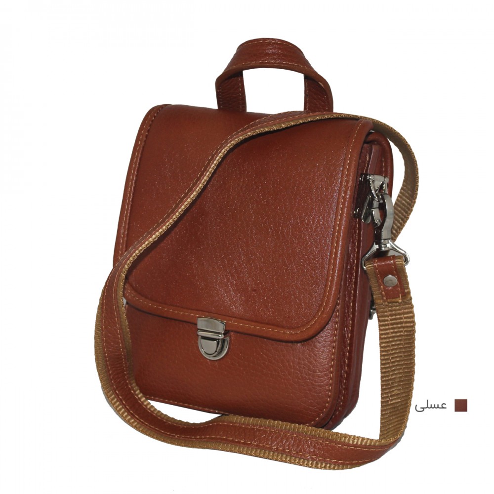 ارسال رایگان-کیف مردانه چرم طبیعی دوشی و دستی دوطرفه عسلی