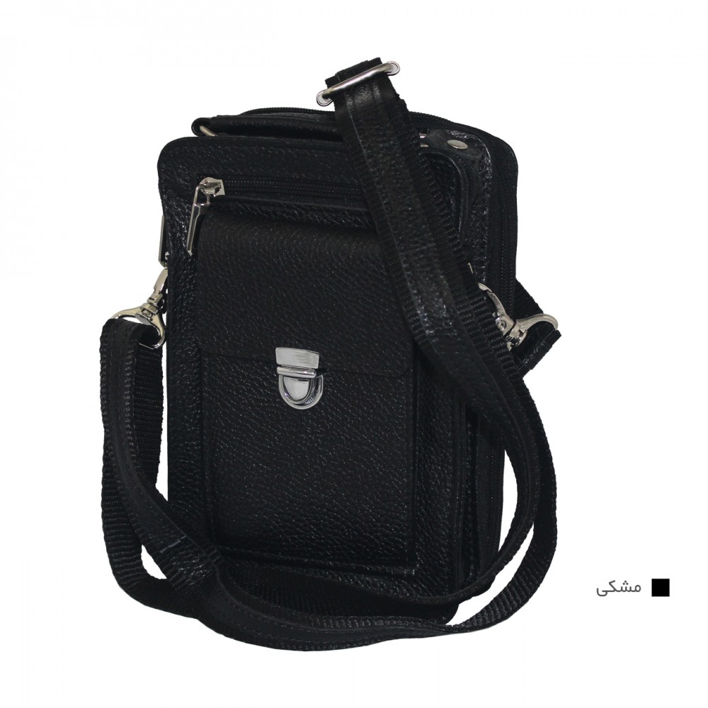 ارسال رایگان-کیف مردانه چرم طبیعی دوشی و دستی مشکی چاپی