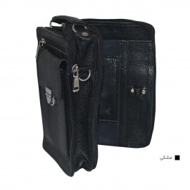 ارسال رایگان-کیف مردانه چرم طبیعی دوشی و دستی مشکی چاپی