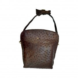 ارسال رایگان-کیف زنانه مجلسی جنس چرم طبیعی شتر مرغ قهوه ای